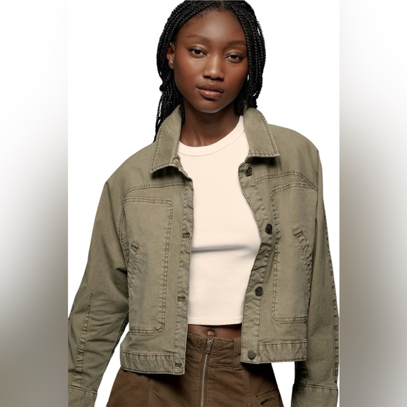 Pilcro Anthropologie Canvas Crop Dolman Sleeve Utility Jacket XL Olive Green - Picture 1 of 13